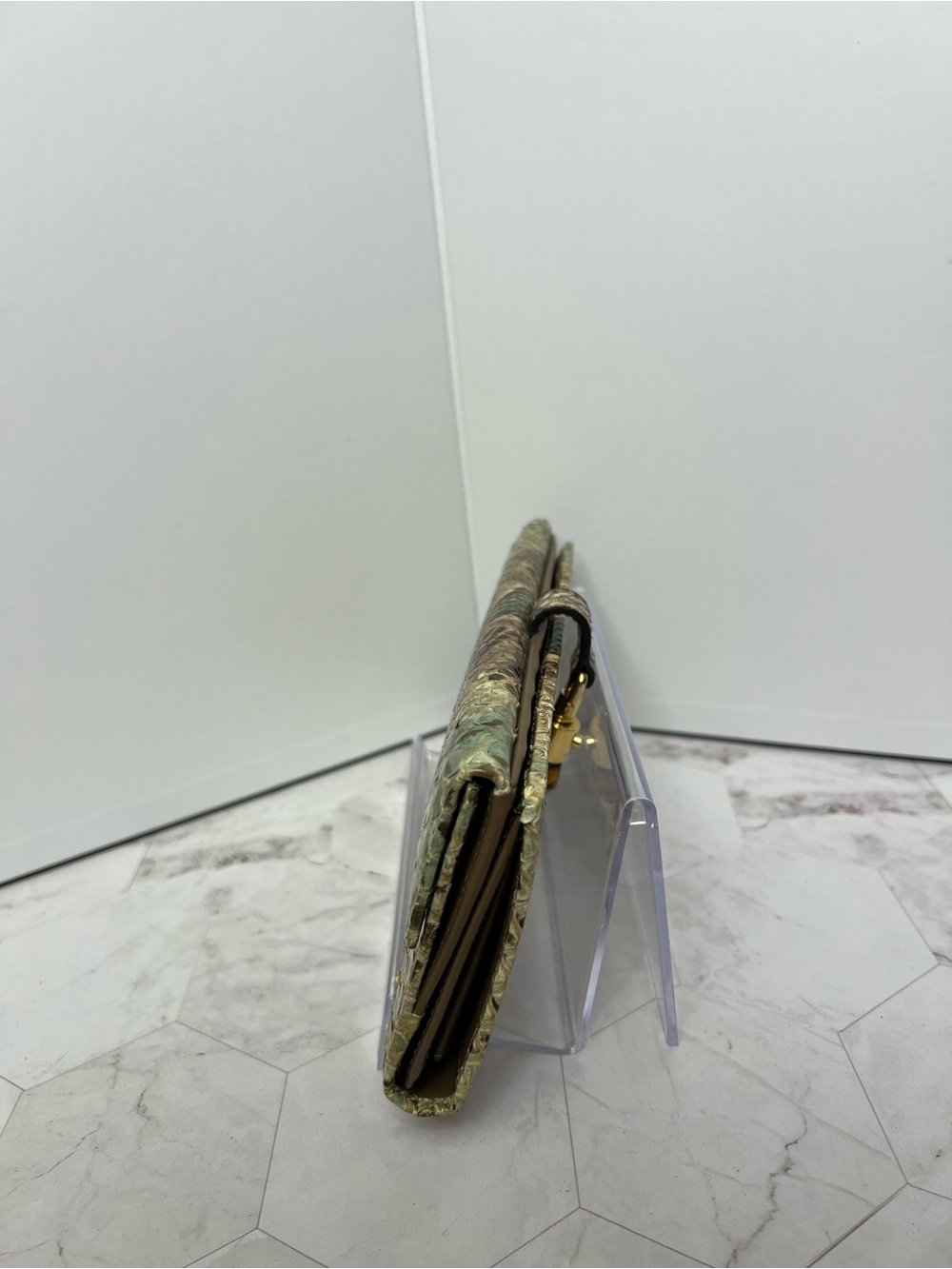 Vintage Gucci Python “Jackie”Leather Clutch Wallet in Green-Brown - Picture 4 of 8